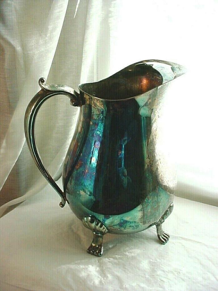 Vtg Leonard Silverplate Pitcher with Ice Lip and Handle Ornate Detail