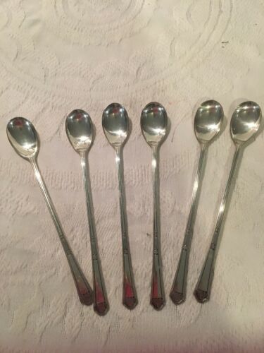 6 MATCHING FLR2 PATTERN OVAL BOWL ICED TEA SPOONS BY FLORENTINE SILVERPLATE