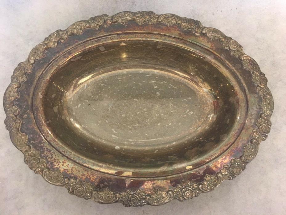 Vintage Oneida Silver Plate Oval Serving Bowl with Rose Trim