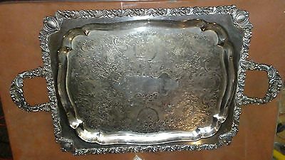 FINE ANTIQUE VICTORIAN LARGE FOOTED SILVER PLATE TEA SERVING TRAY; FAST S&H