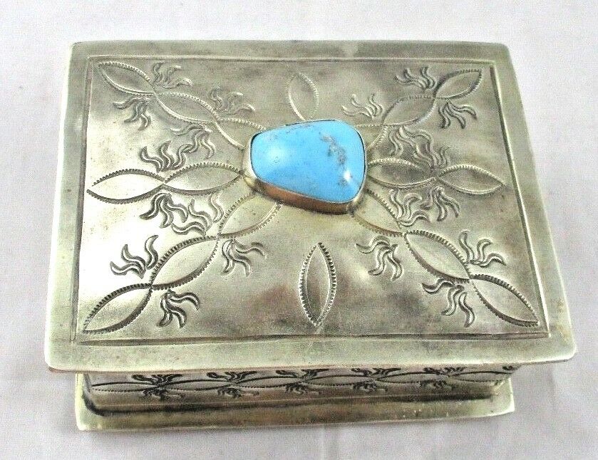 J. ALEXANDER Rustic Silver Stamped Box Turquoise Stone $300 RTL