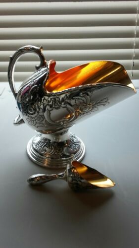 Silver Plated Raised Floral Design Scuttle Open Salt Cellar with Scoop