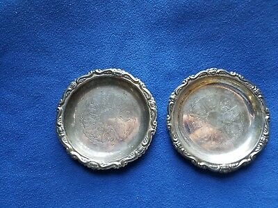 Lot 2 Silver plated over steel coasters Italy China ornate floral heart