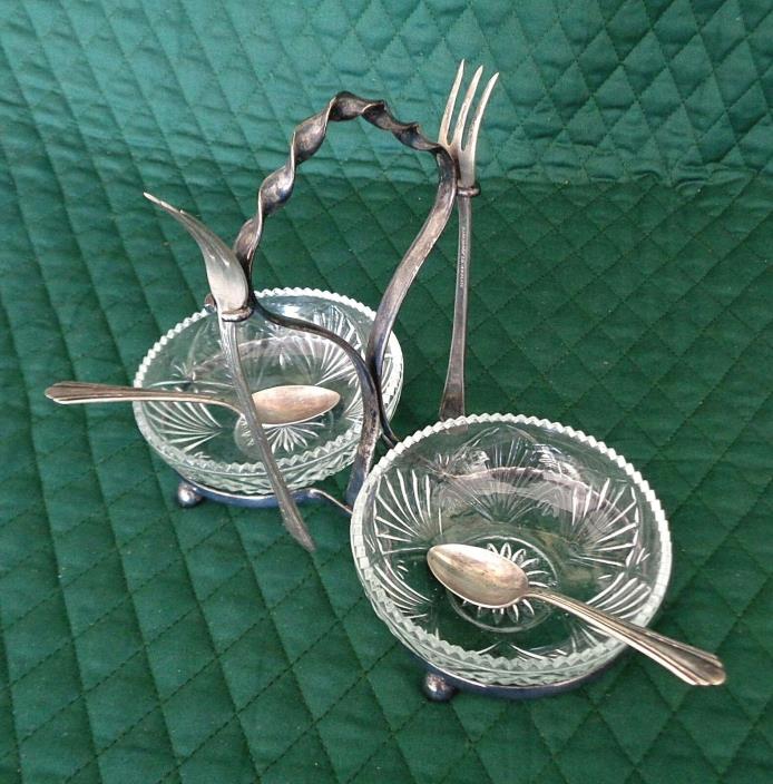 Israel Freeman & Son SilverPlate Serving Stand with 2 Bowls, 2 Spoons & 2 Forks
