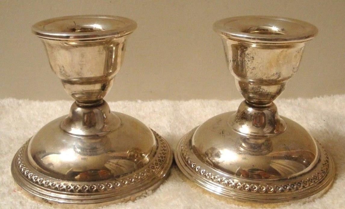 Pair Rogers Sterling Silver Candle Holders  201 15/ 2 Weighted Reinforced (2)