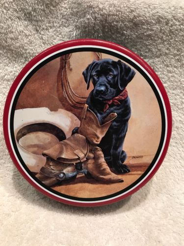 Candy/Cookie Tin Western W Boots- Lab Size 6” Round By 1-3/4” Decorative