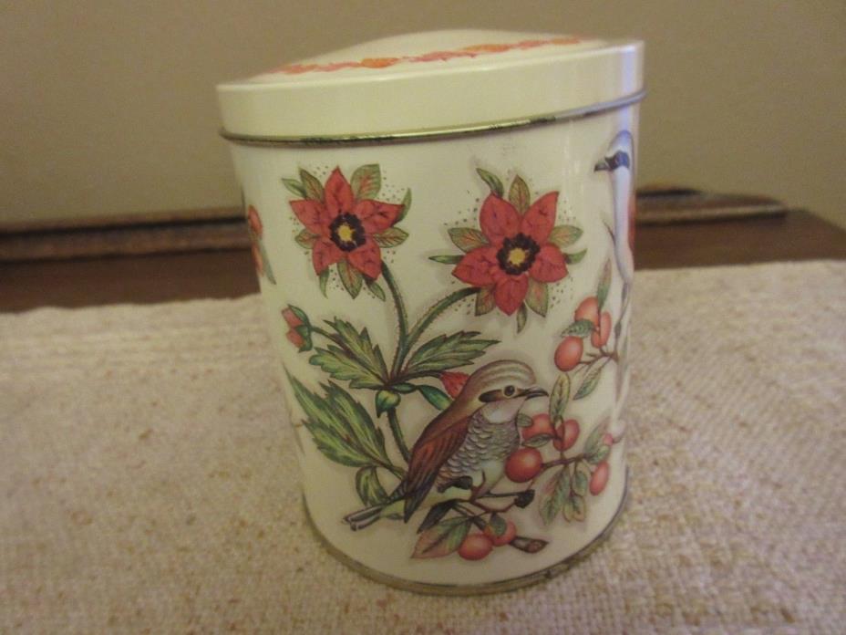 VTG Small DAHER Round Tin - The Tin Box Co. - Made in England Bird/Floral Design