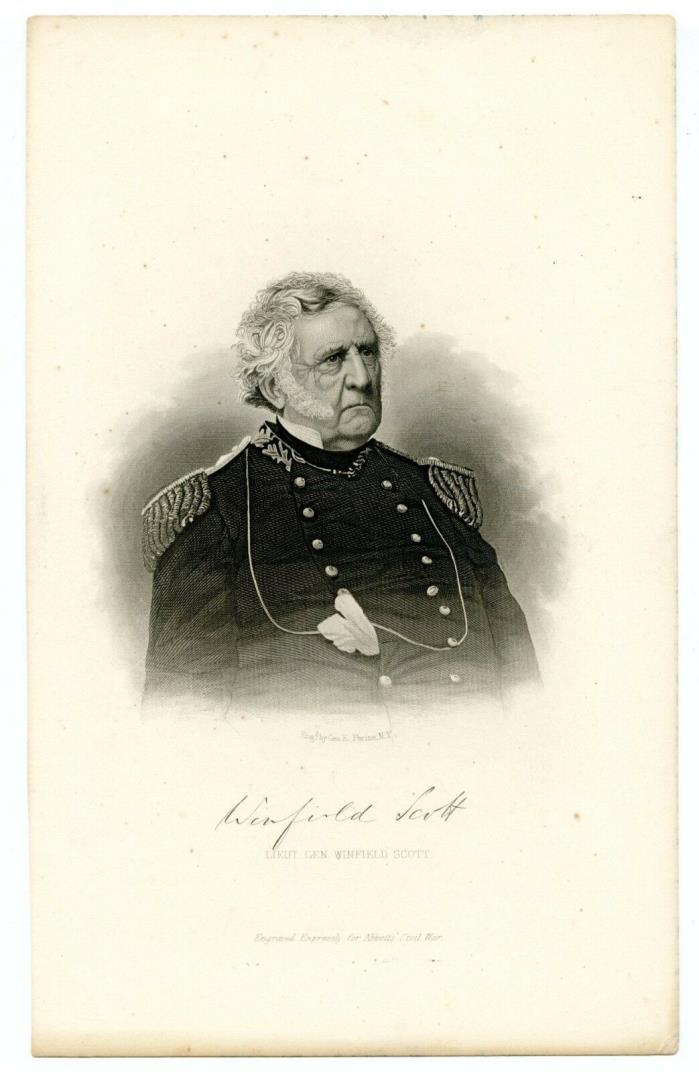 WINFIELD SCOTT, Mexican & Civil War General/President Candidate, Steel Engraving