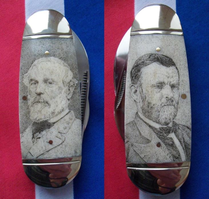 Civil War Scrimshaw Knife with Robert E. Lee and Ulysses S. Grant ONLY ONE MADE