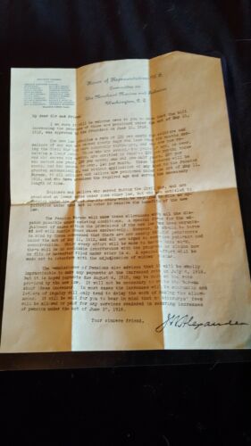 Civil War Soldiers And Sailors PENSION LETTER CONCERNING