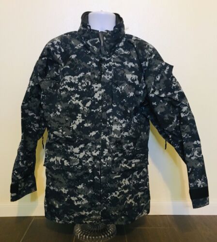 US Navy Parka Working Coat Blue Camouflage Gore-tex Men Size Small Long Hood