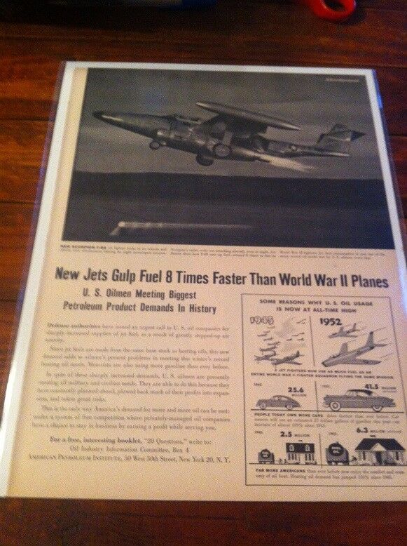 Vintage 1952 American Petroleum Institue Scorpion F-89 Fighter Jet Print Art ad