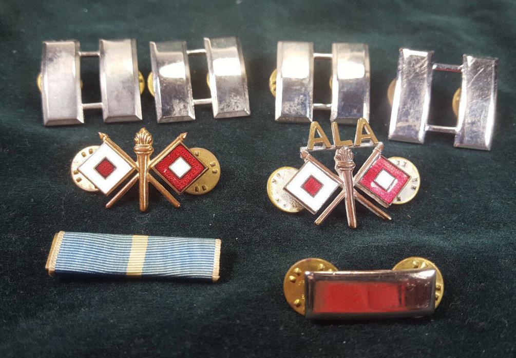 8 KOREAN WAR PINS SIGNAL CORPS PINS BAR RIBBON AND CAPTAIN COLLAR INSIGNIA