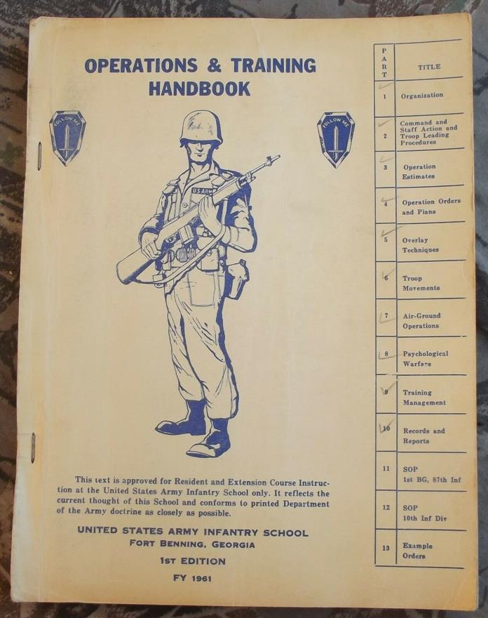 Vintage 1961 Operations & Training Handbook Infantry School Fort Benning Vietnam