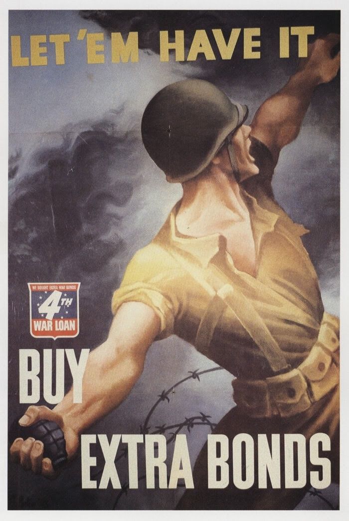 Let 'em Have It / Buy Extra War Bonds (GI With Grenade) WWII Mini Poster (1991)