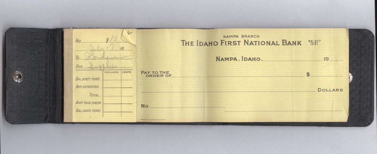First National Bank IDAHO Booklet AND 1 Blank Check 1940's