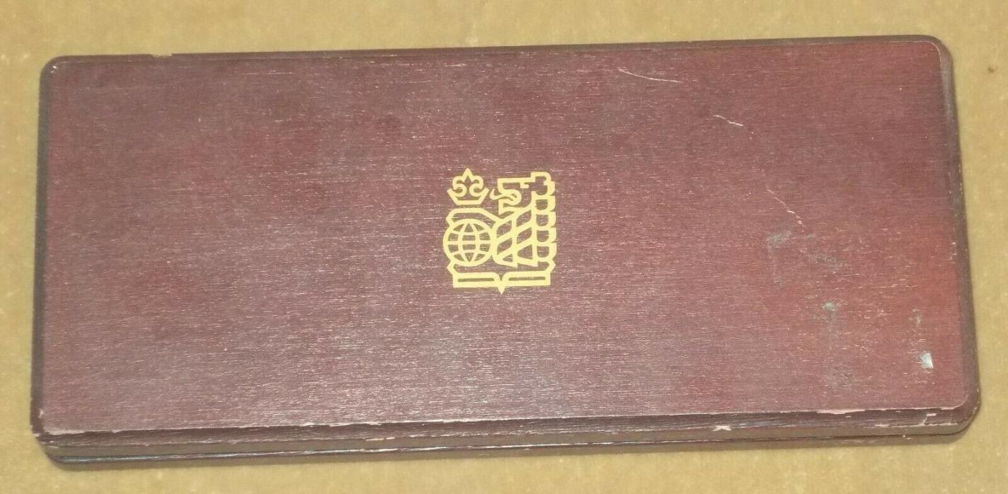 Vintage Wooden Wood RBC Royal Bank Cheque Holder Brass Clip Pen Folding