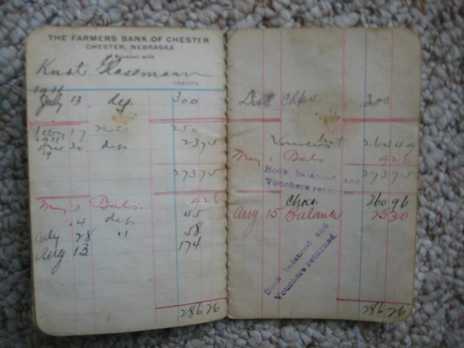 Bank Book Check Record Farmers Bank of Chester Nebraska 1911 Isler-Tompsett Lith