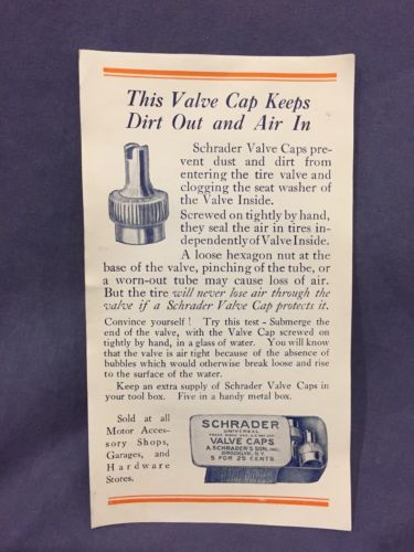 A. Schrader's Sons valve cap advertising blotter