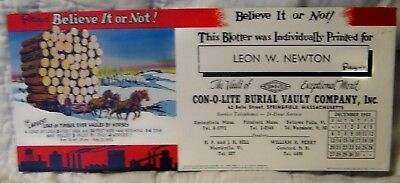 Vintage 1953 Advertising Ink Blotter ~ Con-O-Light Burial Vault Company