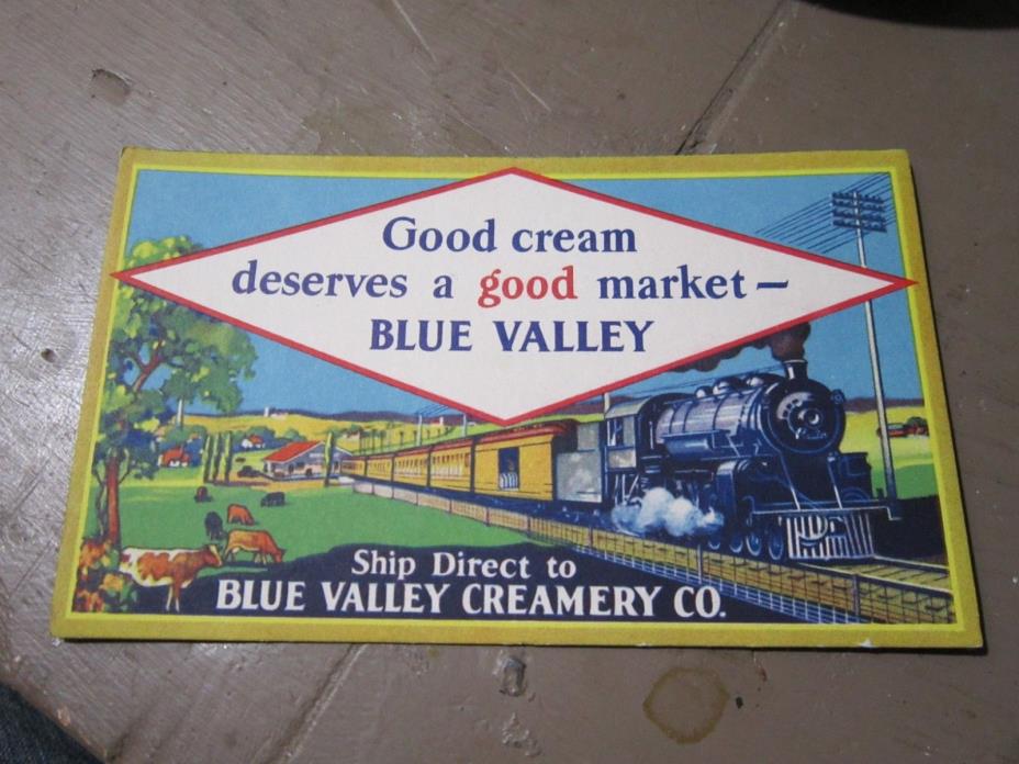 Vintage Advertising Ink Blotter Blue Valley Creamery Co Dairy Cream Train