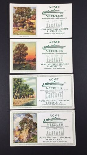 Blotter Trade Cards 4 Acme Knitting Machines & Needles 1928-29 Franklin NH