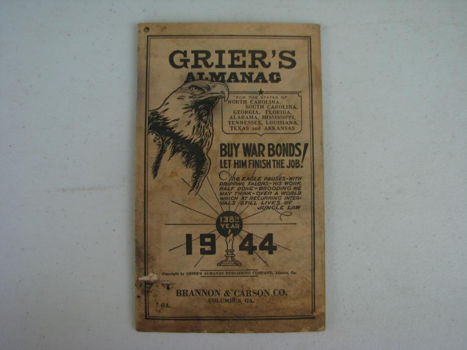 Grier's Almanac, 1944 for deep South states        (LOC =lkr 6, doc box)