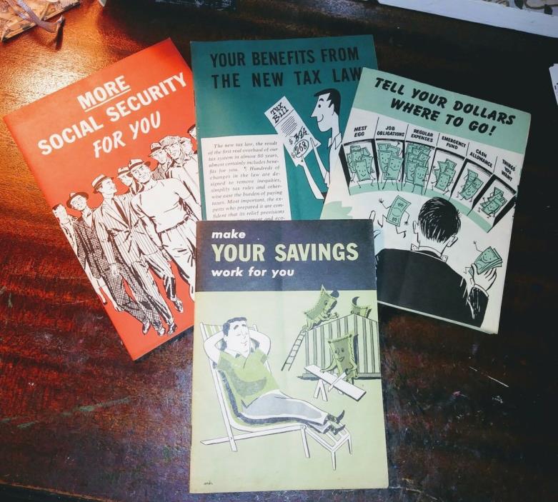 Vintage Pamphlet Lot- Money Themed 1954...Taxes, Banking..etc Junk Journal