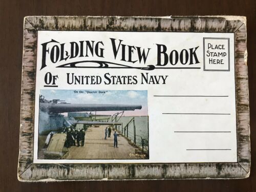 Vtg Postcard Accordian Folder Folding View Book US Navy Battleship Photos Linen