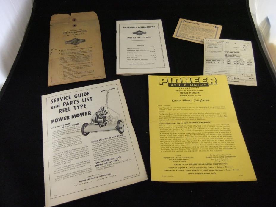 Briggs & Stratton 6B-F 6B-SF Pioneer Gen-E-Motor Corp Lawn Mowers Manuals 1950's