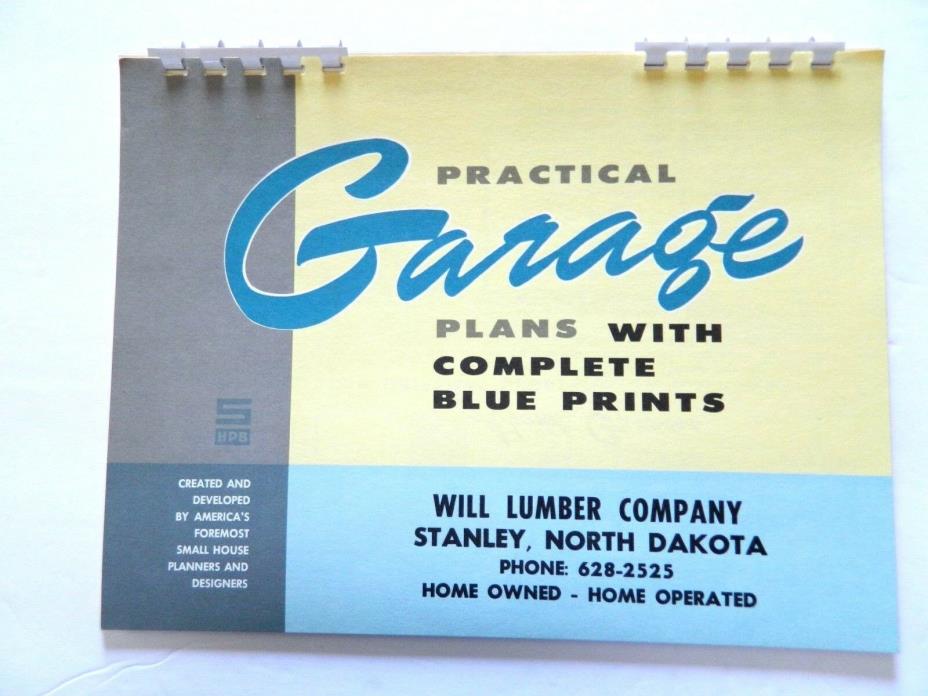 Vintage PRACTICAL GARAGE PLANS w/BLUE PRINTS design mag brochure 1950s or 60s EX
