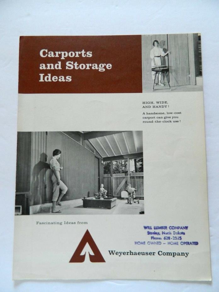 Vintage CARPORTS AND STORAGE IDEAS Design Plans magazine brochure 1960 (VG)