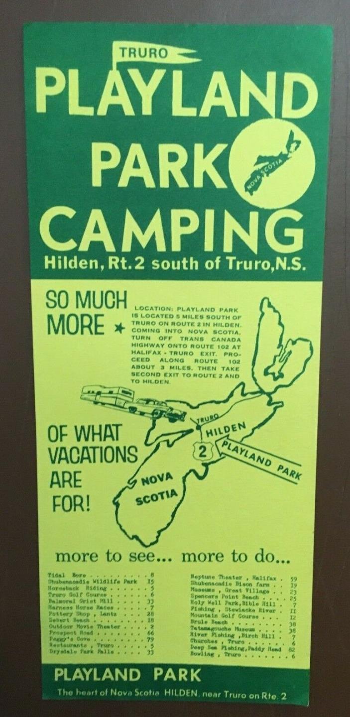 1970'S TOURIST ADVERTISING CARD PLAYLAND CAMPING PARK TRURO NOVA SCOTIA