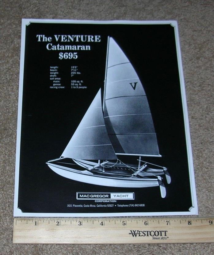 Vntg VENTURE Boat Catamaran Dealer Stamped Sales Brochure Spec Sheet MacGregor