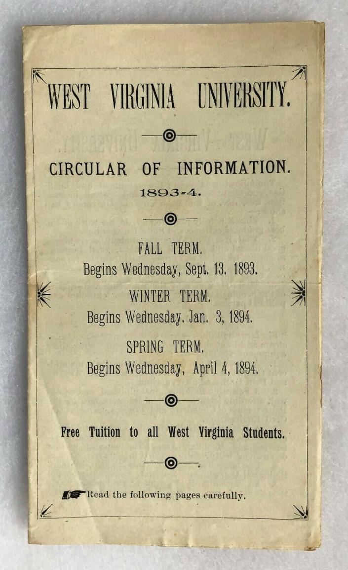 1893 WEST VIRGINIA UNIVERSITY ADVERTISING BROCHURE - EARLY PIECE