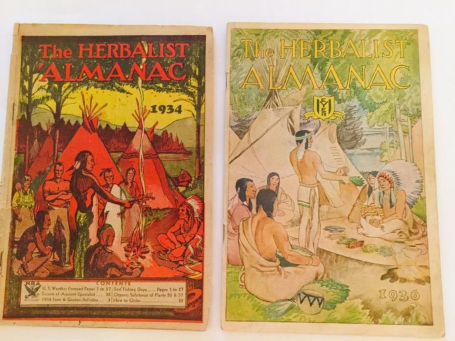 The Herbalist Almanac 1934 and 1936, 64 pages each
