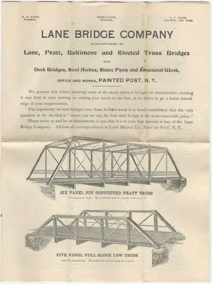1894 Lane Bridge Company Bridges Illustrated Catalog - Painted Post New York