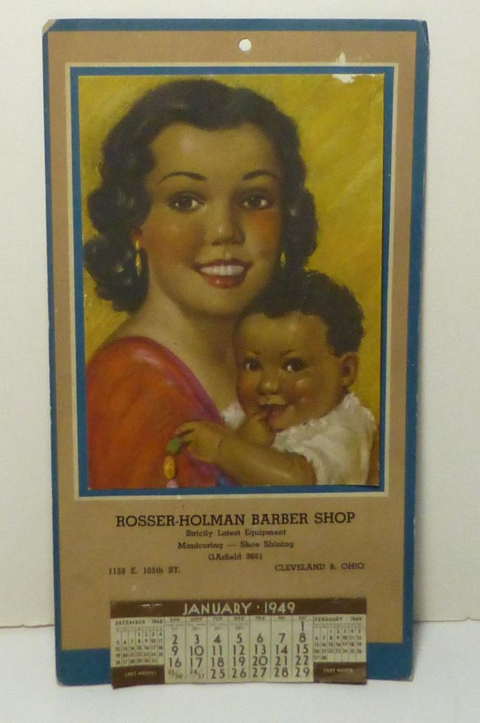 RARE 1949 Calendar Complete African American Black Mother & Child Barber Shop Ad