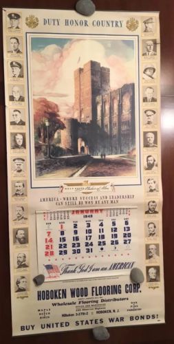 Vintage 1945 WW2 WWII WEST POINT CALENDAR POSTER WAR BONDS 46