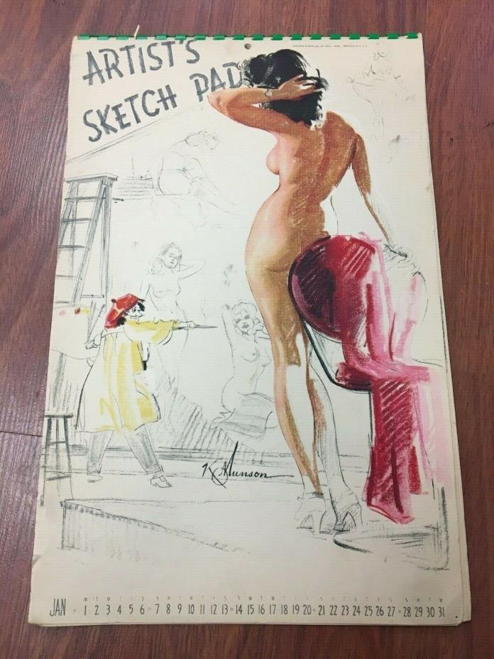 Vintage 1945 K.O. Munson Calender Pin-up Artist Sketch Book w/ 12 illustrations