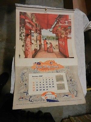 ORIGINAL, complete 1957 Pacific Far East Line, Inc. wall calendar, great shape!