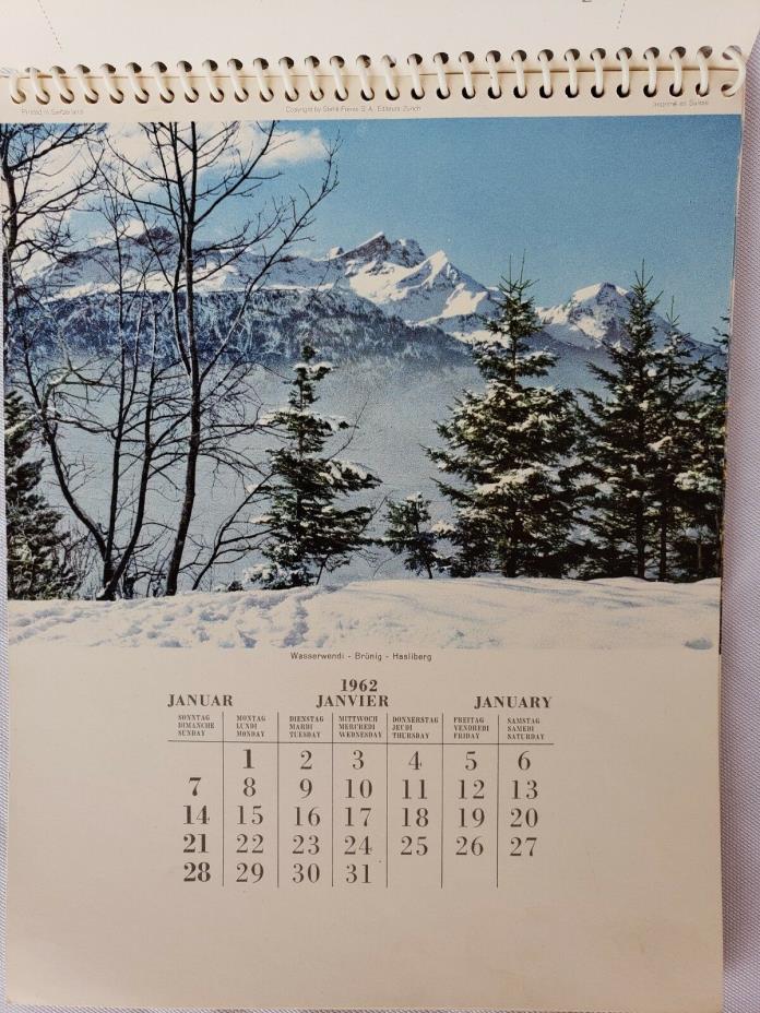 VTG 60's 1962 Switzerland Postcard Calendar Book Swiss Photos Landscape Tourism