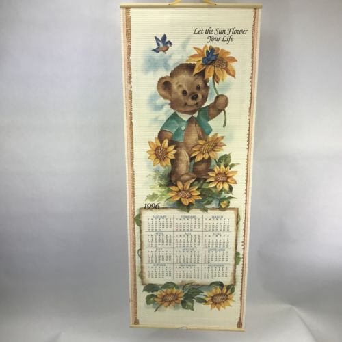 VTG Double Sided Calendar Teddy Bear Inspirational Quote 1996 1997