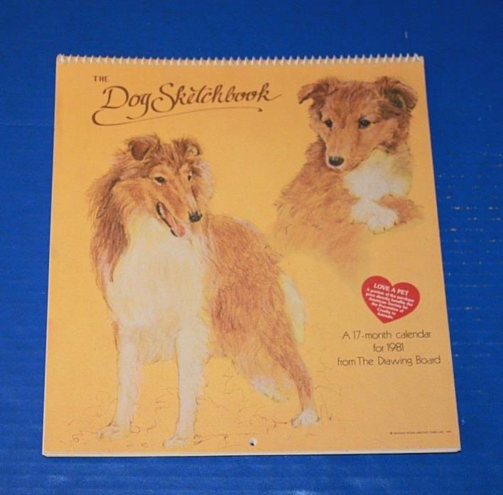 Cute Vintage 1981 Dog Sketch Book 17 Month Wall Calendar