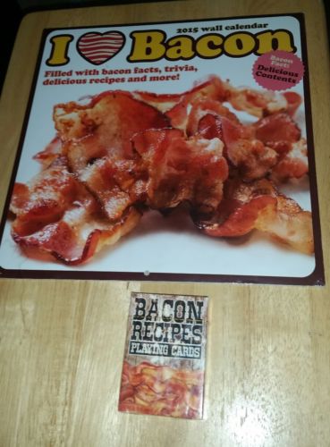 Lot Bacon Calendar 2015 & Playing Cards Sealed With Recipes Trivia Facts.