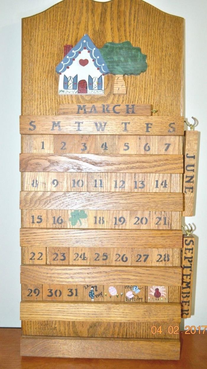 Vintage Wood Oak Wooden Tile Country Home Kitchen Perpetual Calendar