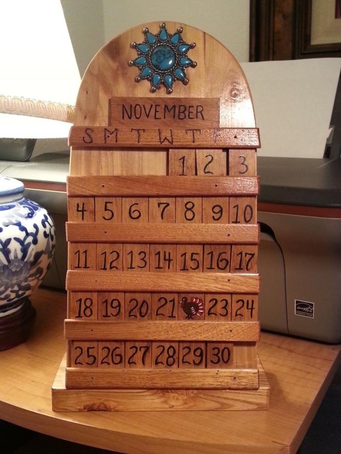 Vintage Wood Oak Stained Wooden Tiles Kitchen Perpetual Calendar