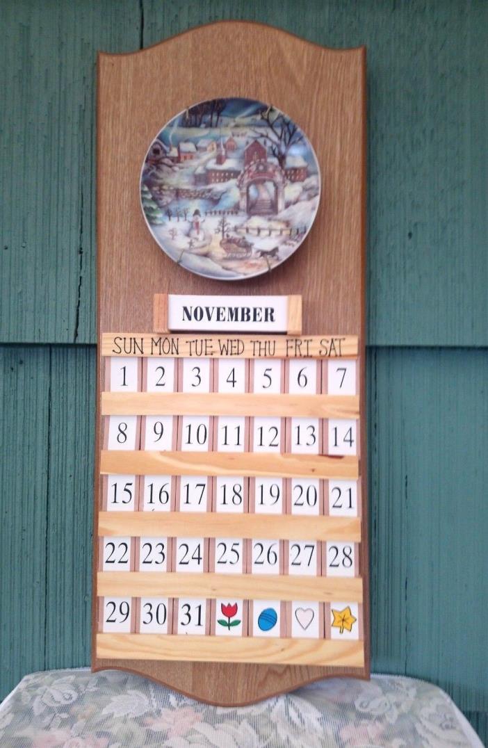 Perpetual Wooden Calendar Hanging 4 Interchangeable Plates Date And Month Tiles