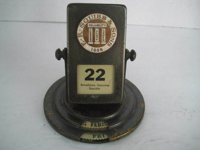 Vtg SQUIBB Brown & Bigelow Perpetual Desk Calendar - Scarlet Fever /  Smallpox