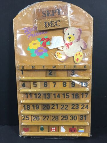 Vintage Perpetual Calendar Slide Tile Wood Wall Painted Welcome Friends 16